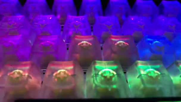 Gry RGB LED podświetlana klawiatura na czarnym tle — Wideo stockowe