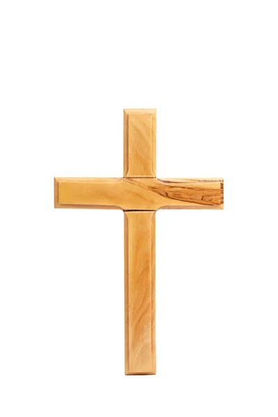 Drewniany Krzyż Stojący Białym Tle — Zdjęcie stockowe