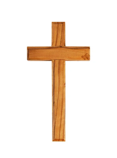 站在白色背景上的木制十字架 — 图库照片