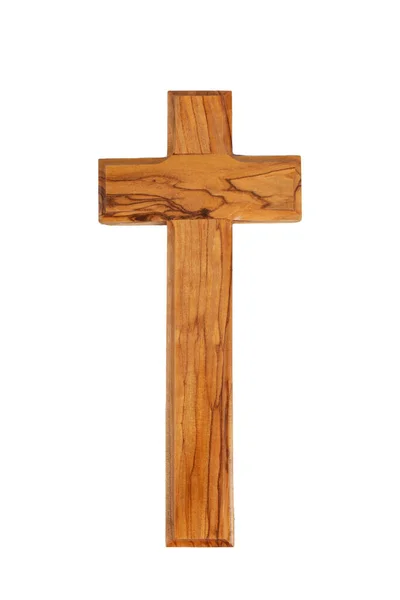 Drewniany Krzyż Stojący Białym Tle — Zdjęcie stockowe