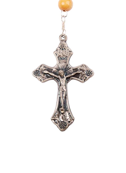 Silver Crucifix Close Isolated White Background — Zdjęcie stockowe