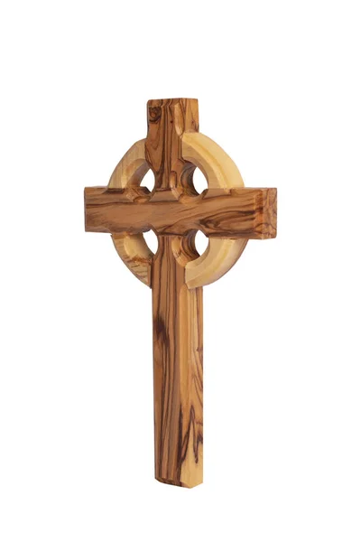 Wooden Crucifix Standing Isolated White Background — Zdjęcie stockowe