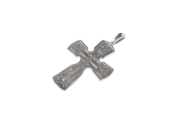 Croix Crucifix Argent Isolé Sur Fond Blanc — Photo