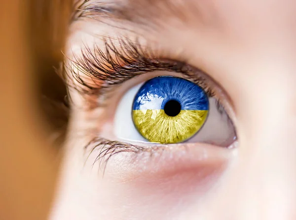 Флаг Украины Красивом Мальчишеском Глазу — стоковое фото