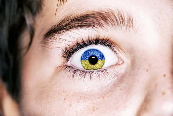 Vlag Van Oekraïne Mooie Jongen Oog — Stockfoto