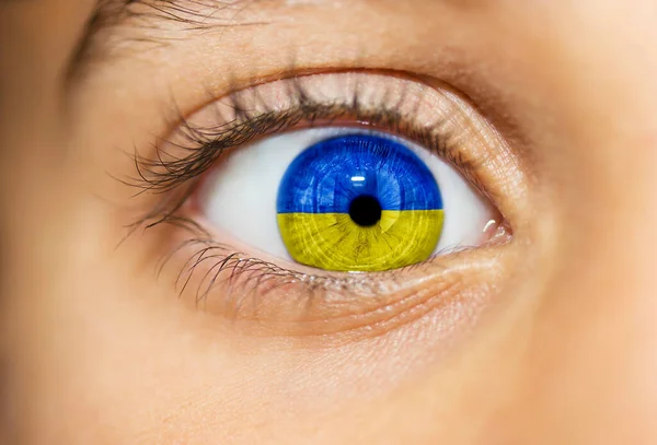 Думки Про Прапор України Переляканому Оці Маленької Дівчинки — стокове фото