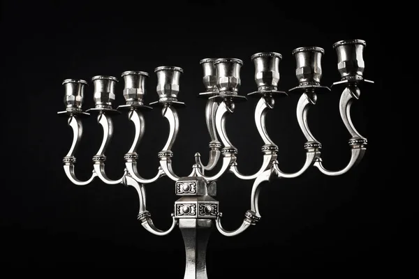 Silver Hanukkah Menorah on a black background. — Stock Photo, Image