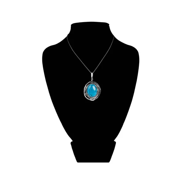 Silver Necklace Turquoise Black Velvet Mannequin White Background — Stockfoto