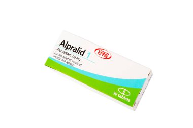 RISHON LE ZION, ISRAEL-JANUARY 20, 2022: Box of Alpralid Alprazolam benzodiazepine 1.0 mg