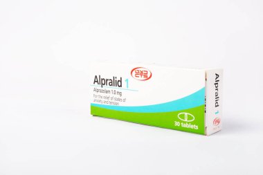 RISHON LE ZION, ISRAEL-JANUARY 20, 2022: Box of Alpralid Alprazolam benzodiazepine 1.0 mg