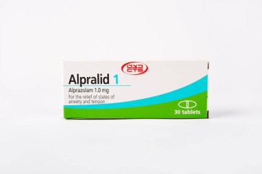 RISHON LE ZION, ISRAEL-JANUARY 20, 2022: Box of Alpralid Alprazolam benzodiazepine 1.0 mg