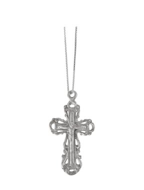 Beyaz arka planda gümüş haç gerdanlığı..
