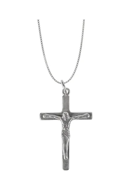 Silver Crucifix Necklace Cross Isolated White Background — Stock Photo, Image