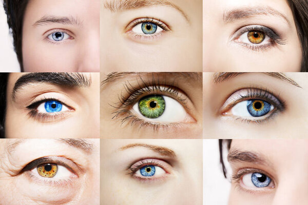 Set of 9 Different Beautiful Eyes close up shot