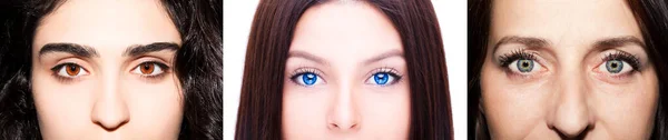 Set of 3 Beautiful female eyes, close up shot