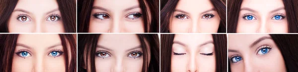 Set of 8 Beautiful female eyes, close-up shot