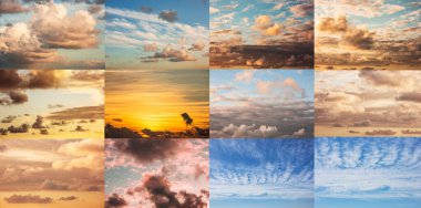 Set of sky background with clouds. Collage with clouds