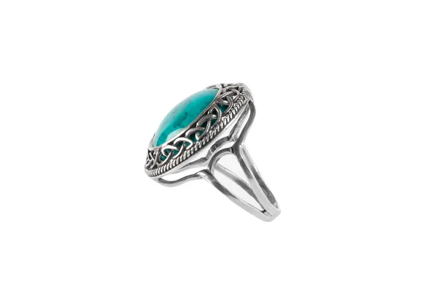 Silver Jewelry Ring Chrysocolla Isolated White Background — Stockfoto