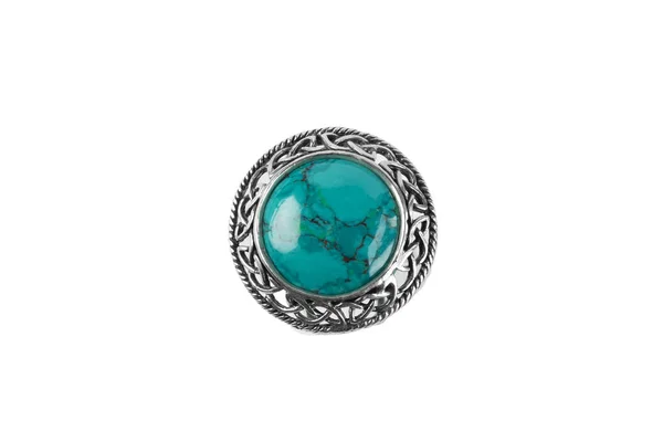 Silver Jewelry Ring Chrysocolla Isolated White Background — 스톡 사진