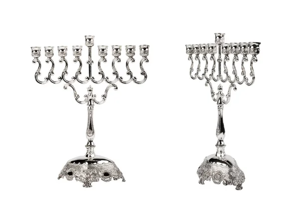 Silver Hanukkah Menorah White Background Stock Photo