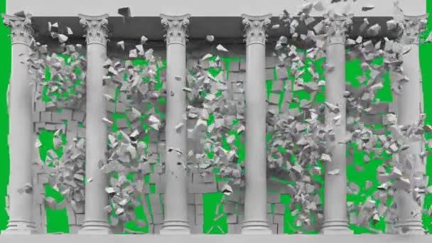摧毁建筑物建筑视频绘图倒塌墙壁绿色屏幕 — 图库视频影像
