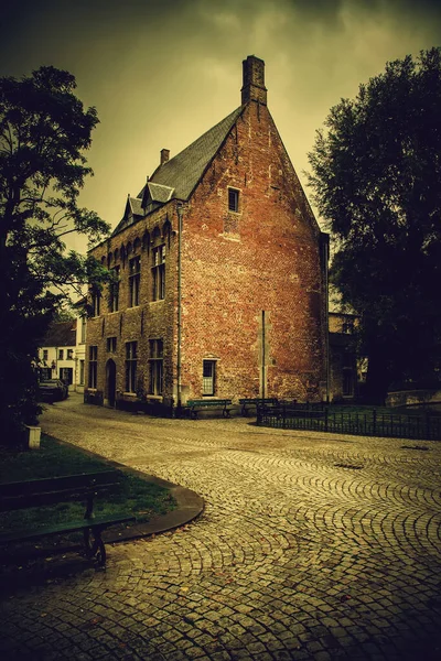 Dom Typowy Brugia Wszystko Średniowieczne Domy Turystyka Belgii Europa — Zdjęcie stockowe