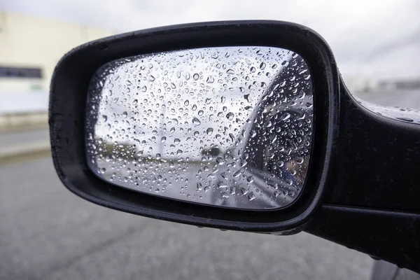 Detail Car Mirror Wet Raindrops — 스톡 사진