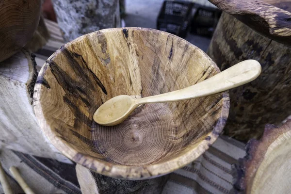 Detail Handmade Olive Wood Spoon — стоковое фото