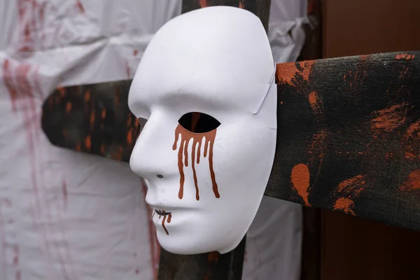 Detalle Terrorífica Máscara Halloween Miedo Terror — Foto de Stock