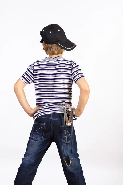 Boy with slingshot — Stock Photo, Image