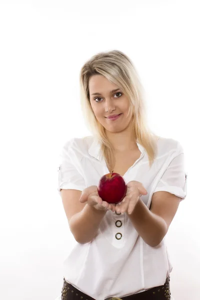 Blonde and apple — Stock Photo, Image