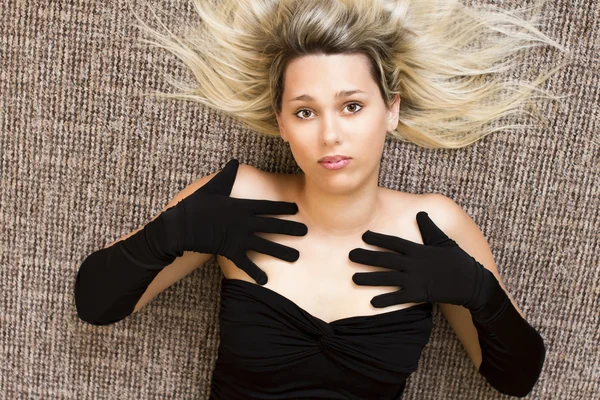 Blonde in black dress — Stock Photo, Image