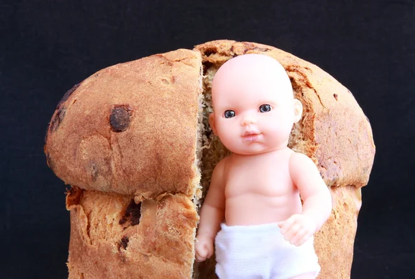 Baby in panettone — Stock Photo, Image