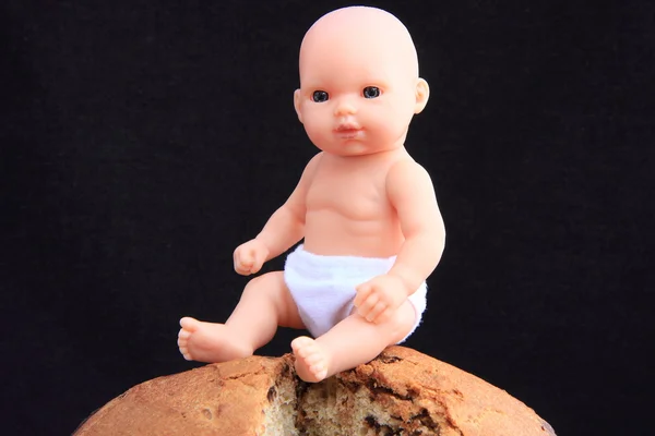 Baby over panettone — Stock Photo, Image