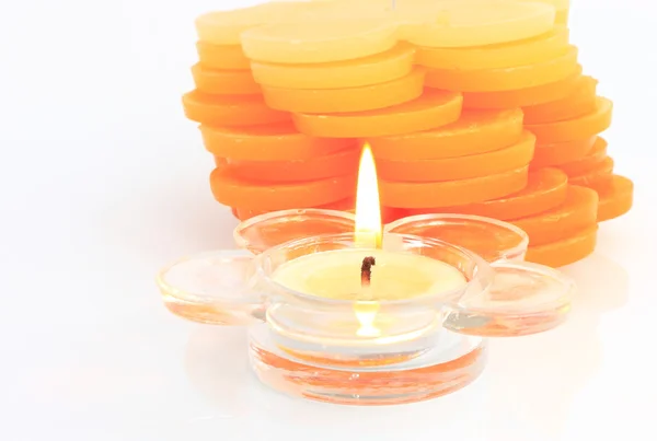 Flower candles and candlestick — Stock Photo, Image