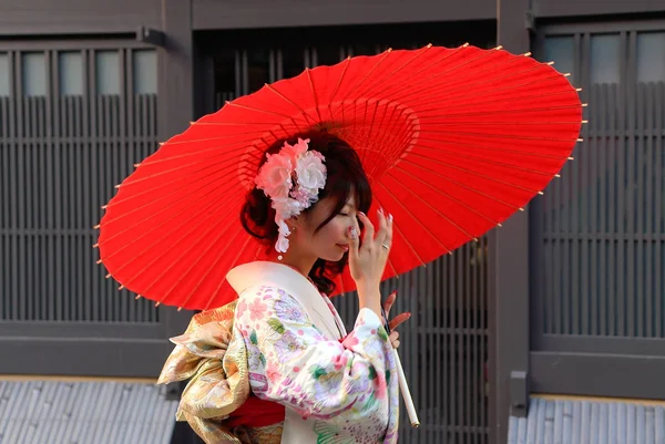 Maiko poses in Kyoto street — Stock Photo, Image