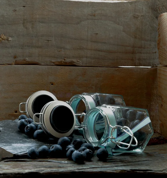 Blueberries & jars — Stock Photo, Image