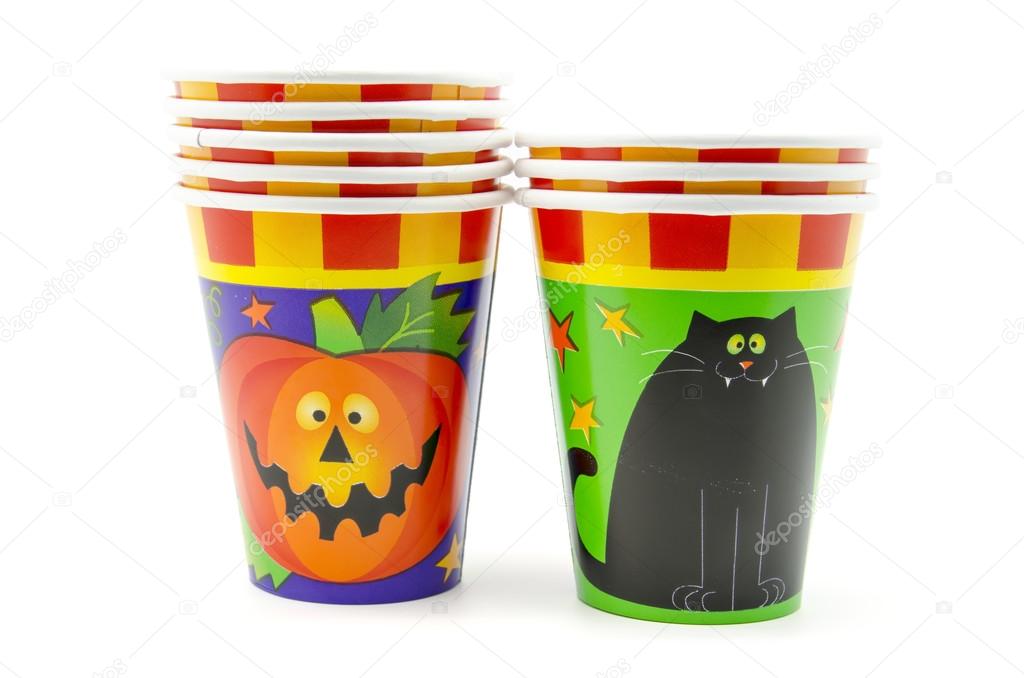 Cups decorated for Halloween