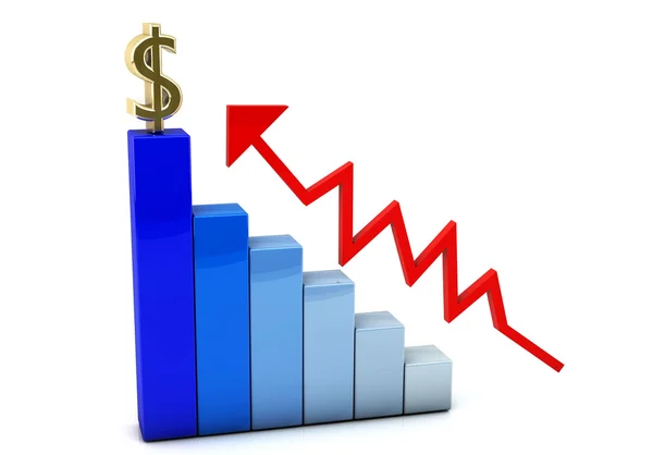 3D barevný graf a dolar — Stock fotografie