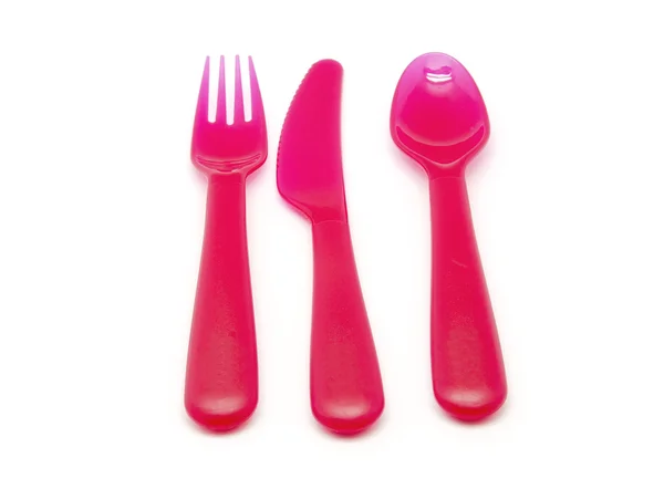 叉、 刀、 勺粉色 — 图库照片
