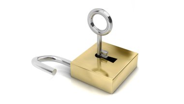 3D açık asma kilitler ile anahtar