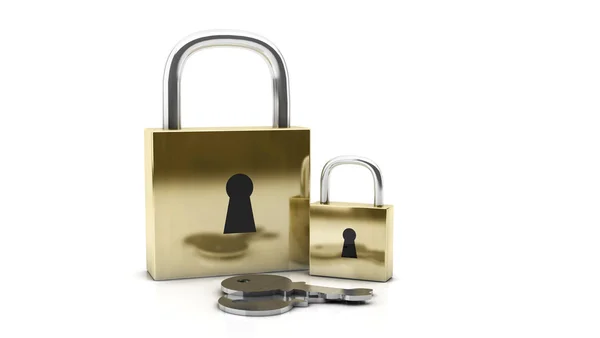 3d padlocks with key — Stock Photo, Image