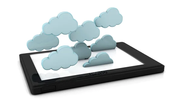 3d clouds in tablet pc — Stock Photo, Image