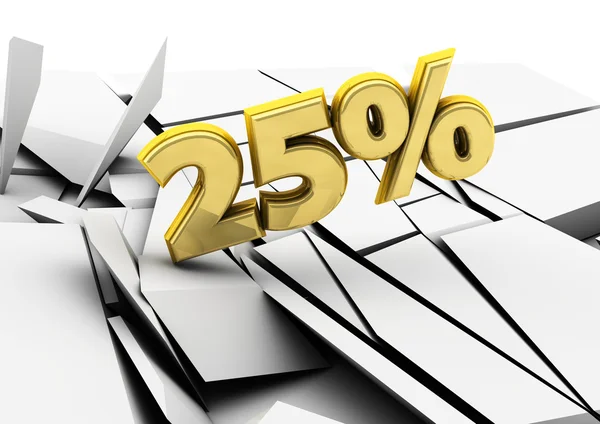 3d 25 percent in gold — Stock Photo, Image