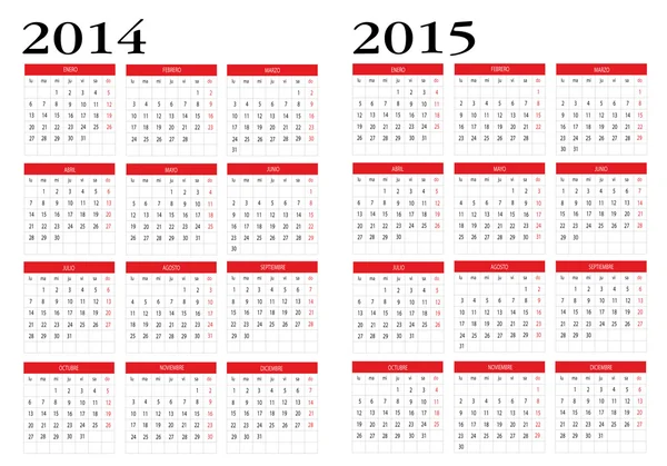 Kalender 2014 och 2015 — Stock vektor