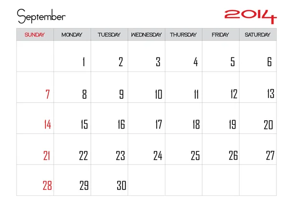 September 2014 — Stockvector