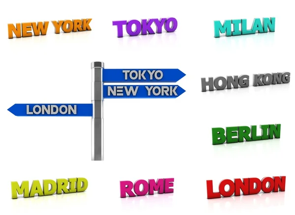Collage nombre de la ciudad del mundo en 3d — Foto de Stock