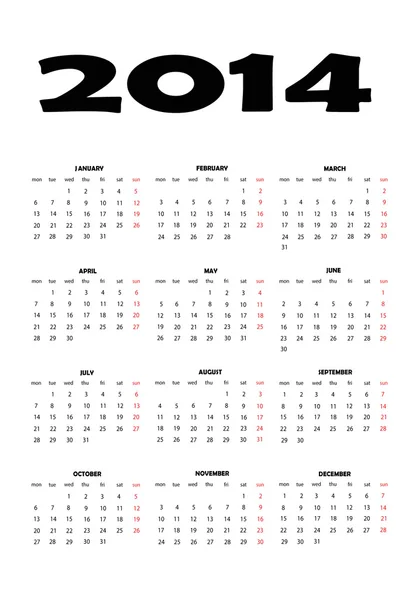 Calendar 2014 — Stock Vector