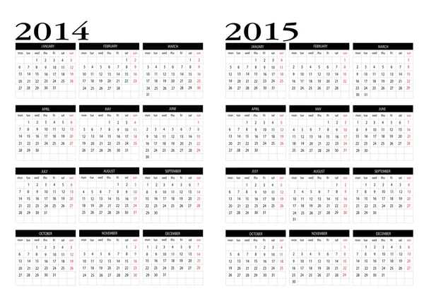 2014-2015 年的日历 — 图库矢量图片