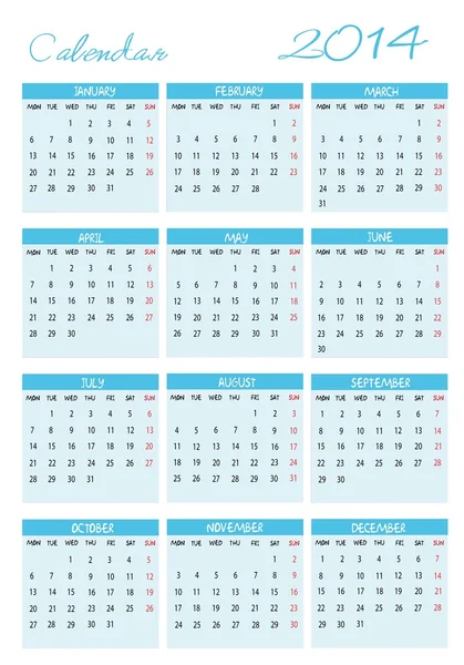 Calendario 2014 — Archivo Imágenes Vectoriales